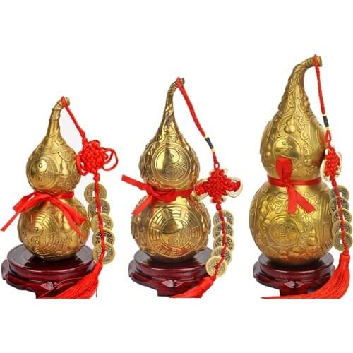Chinese Good Luck Wu Lou/Hu Lu Gourd/Cucurbit for Wealth Peaceful Brass Statue Collectible Figure Sculpture Charm Amulet