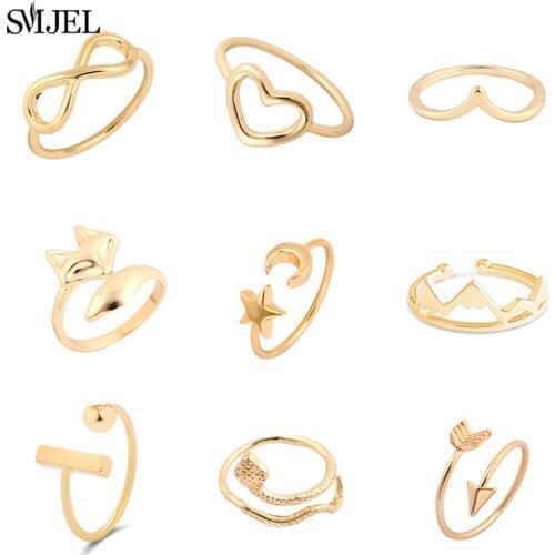 SMJEL Korean Mountain Bar Knuckle Ring Gifts Minimalism V Shape Arrow Midi Finger Toe Ring Set for Women Bague Wholesale