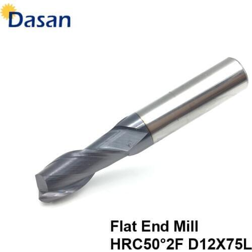 12mm End Mill 2Flute 1pcs HRC50 12*75L Spiral End Mill Solid Carbide Indexa Milling Cutter CNC Metalworking Slotting Tool