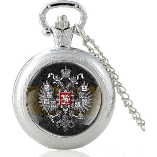 Российская империя Pattern Glass Cabochon Quartz Vintage Pocket Watch Men Women Chain Hours Clock Pendant Necklace Gifts