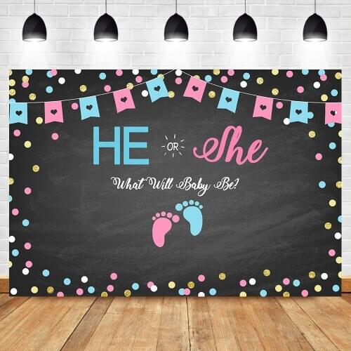 NeoBack Gender Reveal Backdrop Blackboard Baby Shower Party Decoration Banner He or She Photo Background