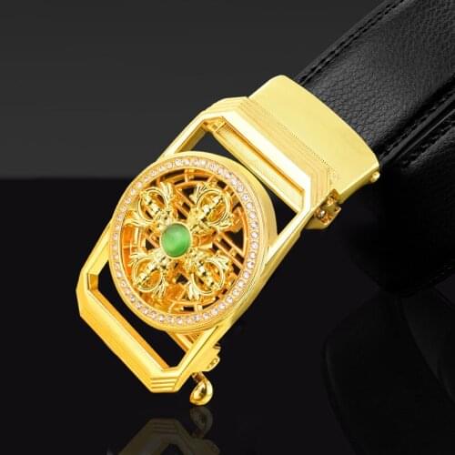 2021 new Luxury Genuine Leather Men Automatic Belt Jeans Rhinestone Metal Rotatable Belt Buckle Business Belt ceinture homme