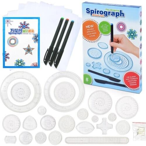 Spirograph Drawing Toys Set with 3pcs Pens + 22 Accessories Draw Spiral Designs Interlocking Gears & Wheels, For Adults and Kid