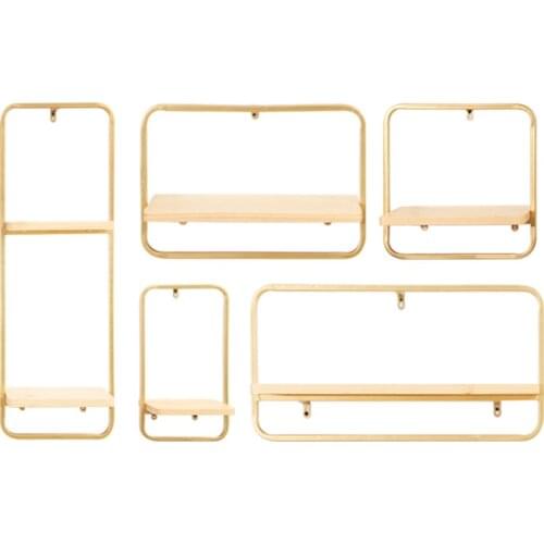 Wall Shelf Golden Wrought Iron Bookshelf Wall Decoration Background Display Wall Hanging Storage Rack Potted Plant Display Stand