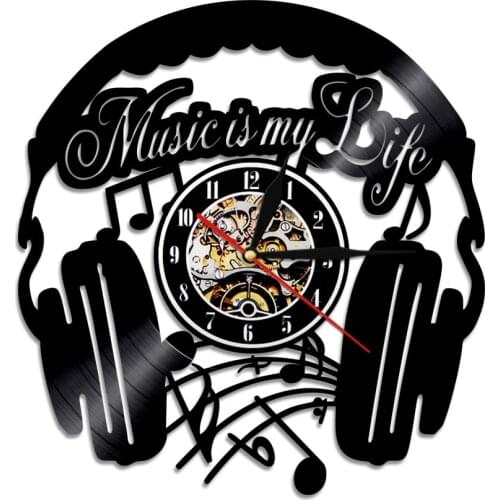 Music Is MY Life Vinyl Record Wall Clock Modern Decor Musical Headset Clock Headphone Wall Clock House Clock Unique Gift
