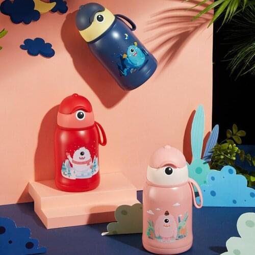New childrens cartoon thermos cup 316 stainless steel student insulation pot creative double lid with straw water cup