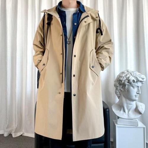 2021 Autumn Men Hooded Jackets Harajuku Windbreaker Pocket Overcoat Male Casual Outwear Hip Hop Streetwear Coats