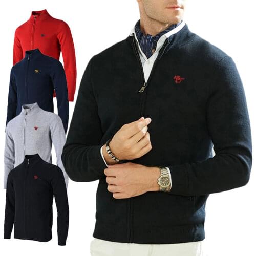 Autumn/Winter Cardigan Sweater Mens Jacket Zipper Sweater Horse POLO Casual Cotton Knit Sweater Turtleneck Stand Collar Tops