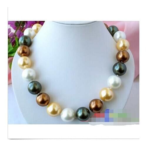P1345 HUGE 18" 16MM ROUND multicolor SOUTH SEA SHELL PEARL NECKLACE @^Noble style Natural Fine jewe FREE SHIPPING