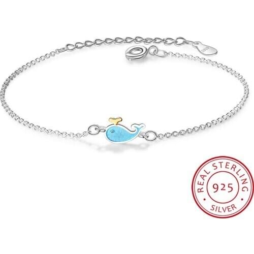 Punk Lovely Elegant Blue Whale Bracelet Enamel For Women Birthday Party Metal Chain Fine Jewelry 925 Sterling Silver Gift