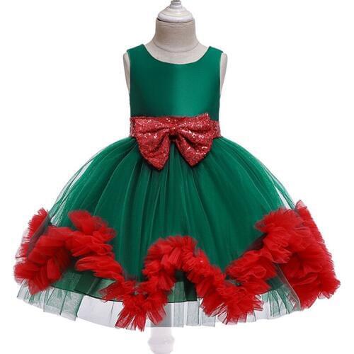 Christmas Evening Dress Girl Princess Dress Lace Sequin Bow Tutu Green Red Xmas Elegant Dresses for Girls Present Girl Dresses
