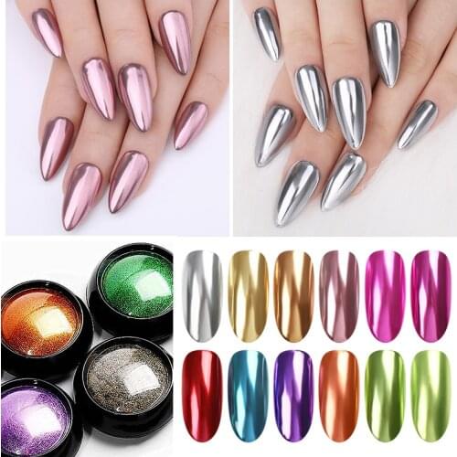 Nail Art Mirror Pigment Powder Nail Glitters Metallic Color for Nail Art UV Gel Polishing Rose Gold Silver Colors