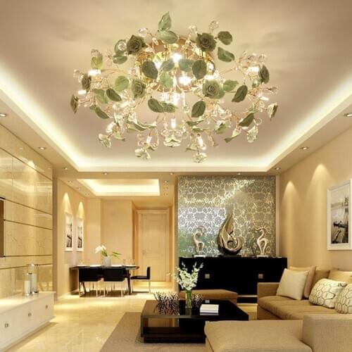 Modern Crystal Light Simple Ceiling Lamps Living Room Round LED Crystal Lamp Bedroom Dining Room Ceramic Ceiling Light For Home