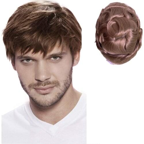 Super Soft Thin PU Hairpiece Natural Blonde Color Human Hair System Wave Straight Full PU Men Toupee Remy Breathable PU