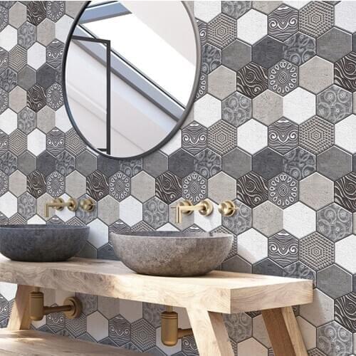 Vintage Brick Pattern Hexagon Wallpaper 3D PVC Anti-collision Tile Wall Stickers For Living Room Tea Restaurant Home Decorations