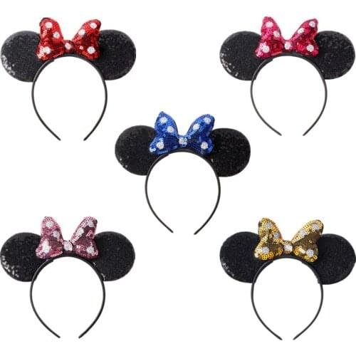 Disney 1PC Mouse Ears Headband Classical Polka Dot Sequins Hair Bows Hairband DIY Girls Hair Accessories Hot-sale Party Mujer