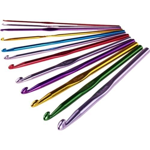 12pcs Mixed Metal Hook Crochet Template Kit Aluminum Knitting Needles For Loom Tool Band DIY Crafts (2mm-8mm)