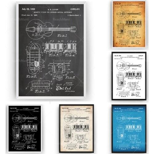 Lover Humbucker 1959 Patent Printed Wall Art Poster Blueprint Gift
