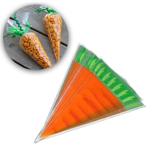 50PCS Carrot Candy Bag Innovative Personality Translucent Gift Bags Triangle Organizer Wedding Party Table Decorations Ornament