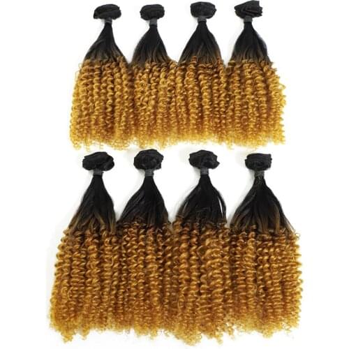 Afro Jerry Kinky Curly Hair Extensions For Women High Temperature Synthetic Curly Hair Weaves 8 Bundles 240g All In One Pack T27