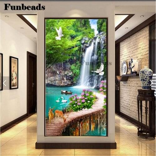 5d Diy diamond painting waterfall natural scenery square drill diamond embroidery rhinestone painting diamond mosaic large FF224