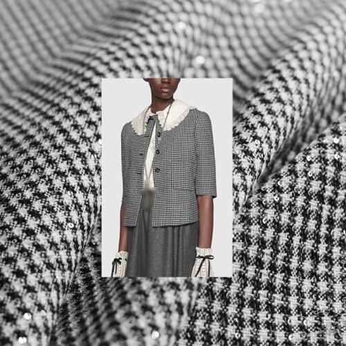 White Waxberry France Tweed Black White Plaid Sequins Fabrics Materials Autumn Women Coat Skirt DIY Sewing Cloth Freeshipping