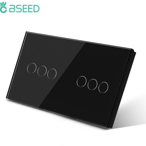 Bseed Double 3Gang 1Way Wall Touch Switch 300W/Gang Light Switch White Black Golden Glass Panel Waterproof Switch Blue Backlight