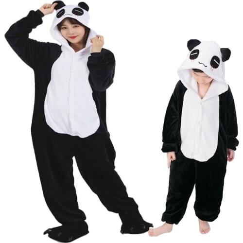 One Piece Hooded Jumpsuits for Adult Baby Girl Clothes Children Panda Pajamas Winter Animal Onesies Cartoon Sleepwear Pyjamas