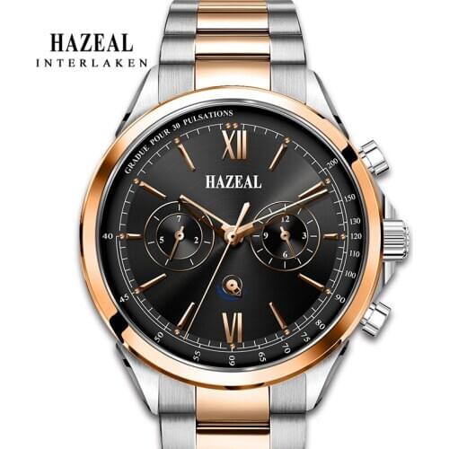 HAZEAL Multifunction Mens Mechanical Watch Stainless Steel Switzerland Luxury Brand Men Hand Watch Gentleman часы мужские