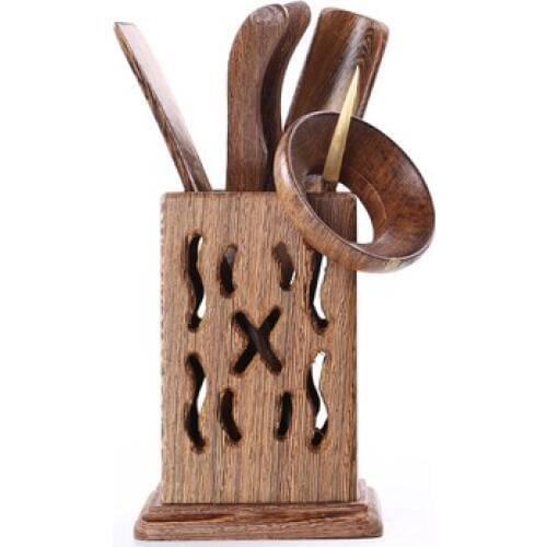 Tea Ceremony Six Gentlemen Complete Set Kung Fu Accessories Black Sandalwood Chicken Wings Solid Wood Small Storage Bottle