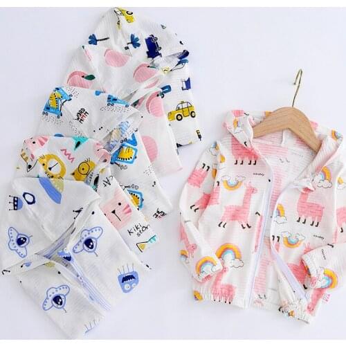 0-8year Summer New Childrens Outwear Hooded Sun Protection Jacket Boys Girls Cartoons Coat Baby Clothing Thin Outing Clothes