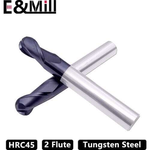 HRC45 2 Flute Tungsten steel ball cutter, ultrafine particle wear-resistant ball head alloy milling cutter round head spherical