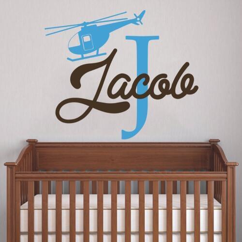 Custom Boys Name Cute Wall Stickers With Little Helicapter Pattern Home boys Bedroom Lovely Sweet Decor Vinyl Wall Decals W-95