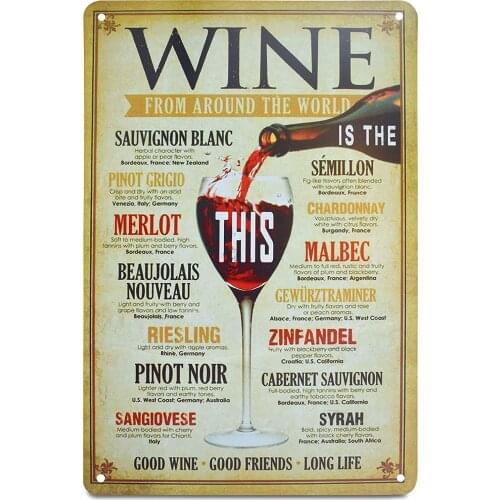 K&H Wine from Around The World Retro Distressed Metal Tin Sign Posters Wall Decor 12X8Inch (Wine)