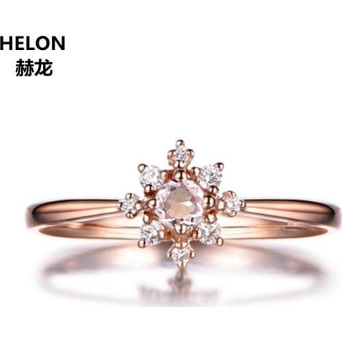 Solid 14k Rose Gold Natural Diaonds Brilliant Engagement Wedding RIng Anniversary Party Fine Jewelry 5mm Round Cut Morganite