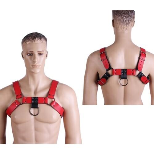 Red Adjustable Sexual Body Chest Bondage Fetish Men Leather Harness Adjustable Sex Game Costume Muscle Strap Gay Caged cosplay
