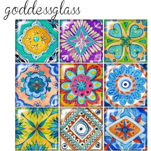 Beauty Painting Flowers patterns 10pcs mixed 12mm/20mm/25mm/30mm Square photo glass cabochon demo flat back Making findings