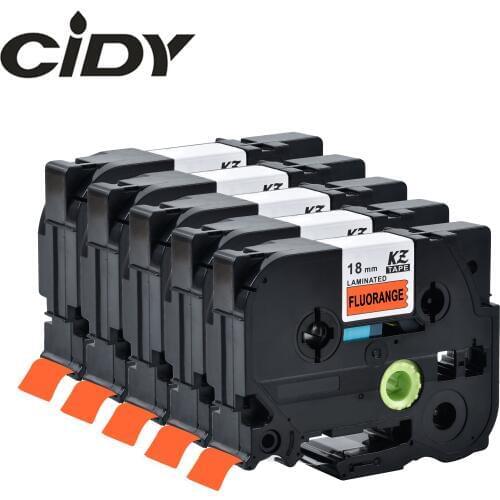 CIDY Black on Fluorescent Orange 5pcs 18mm tz B41 Tze-B41 tze B41 Laminated Label Tape Compatible for Brother TZ-B41