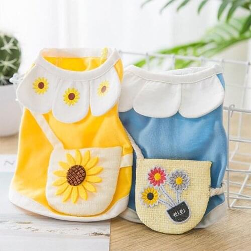 Summer Pet Clothes For Small Medium Dogs Cat Breathable Soft Vest Shirt Puppy Kitten Two Legged Clothing Fashion Cute Sunflower
