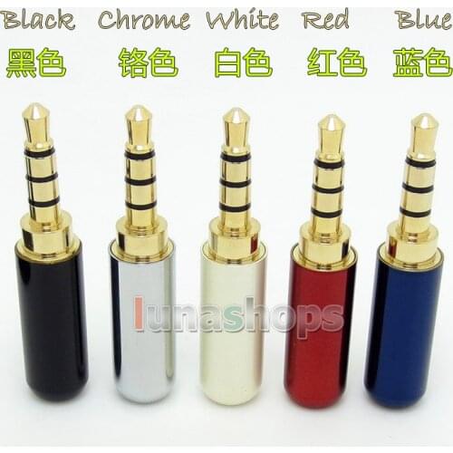 LN004466 5 color With Cable Clip 3.5mm 4 poles Stereo 24k Gold Audio soldering DIY Jack Plug