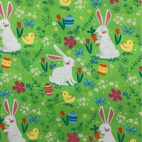 Lovely 100% Cotton Fabric Green Bottom Cartoon rabbit Pattern Digital Print Sewing Material DIY Home Patchwork Dress Clothing
