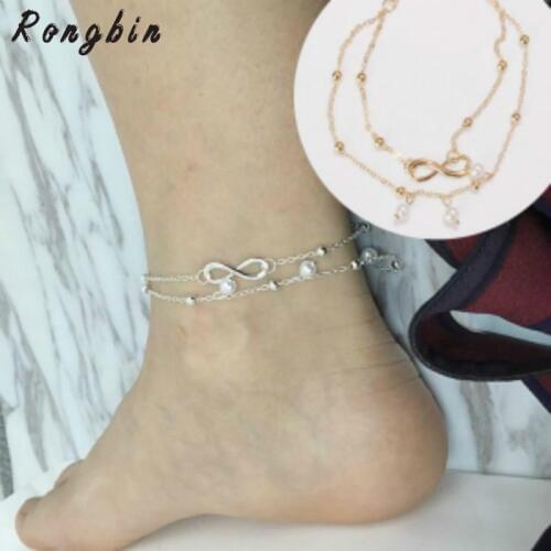 Fashion Imitation Pearls Infinity Ankle Bracelet Summer Barefoot Sandals Beach Foot Jewelry Sexy Leg Chain Female Boho Jewelry