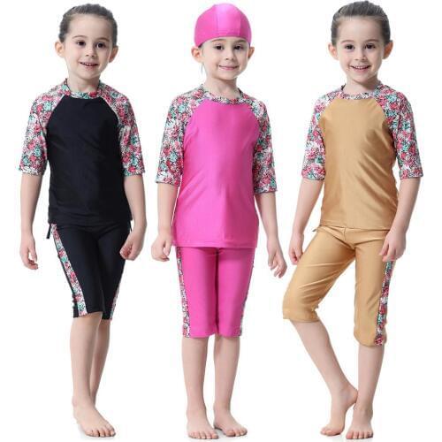 Muslim Girls Swimwear Women Swimsuit Islamic Hijab Islam Burkinis Beachwear Short sleeve Arab Islam Beach Wear Diving Suits