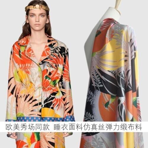 G brand printed stretch satin polyester fabric cloth soft fashion clothing dress fabric custom wholesale alibaba express
