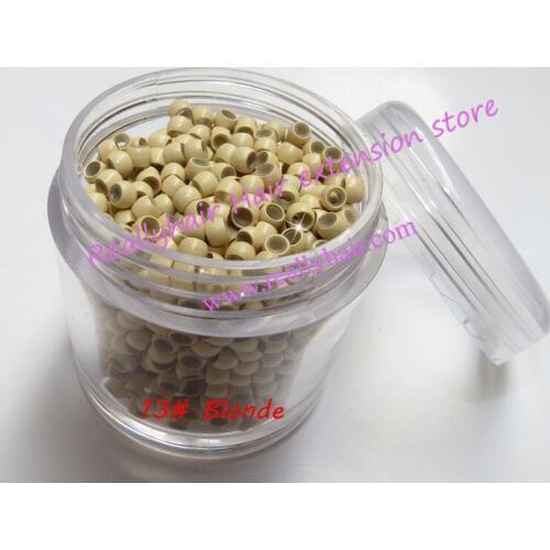 Hot sale 1000pcs/bottle 2.9x1.6x2.0mm 13#Blonde Nano Rings with Silicone for Nano beads Hair Extensions