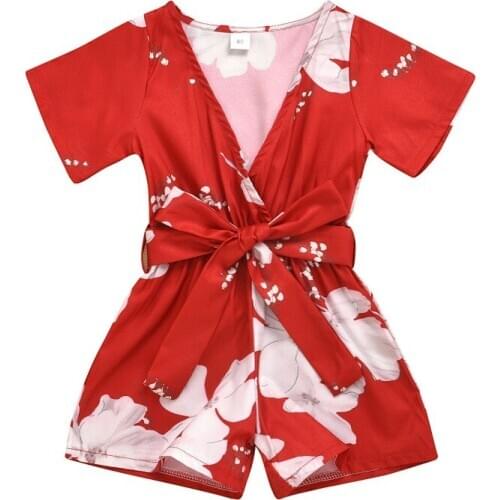 New Baby Summer Flower Clothes Toddler Kids Baby Girls V Neck Clothes Romper Flare Short Sleeve Jumpsuit Floral Holiday Outfit