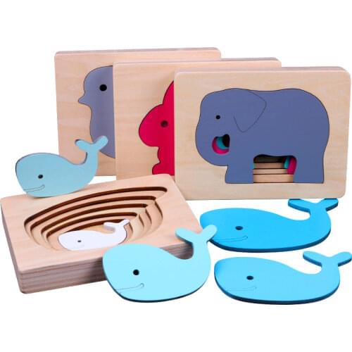 2020 New Children Toys Animal Carton 3D Puzzle Multilayer Jigsaw Puzzle Baby Wooden Toys Child Early Educational Gift
