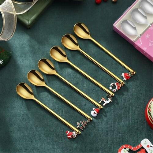 New Year 2021 Metal Merry Christmas Spoons Xmas Party Tableware Ornaments Christmas Decorations for Home Table Navidad Noel Gift