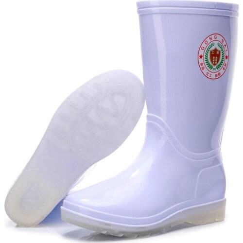 Food Lady White Rubber Shoes Tendon Soles Slip-proof Acid-resistant Alkali-resistant Oil-resistant Waterproof Shoes Middle Tube