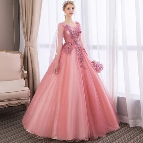 Pink Quinceanera Dresses Pearls Tulle Wedding Party Dress Lace Gala Gown Backless Vestidos De 15 Anos Quinceanera 2021 Gala Gown